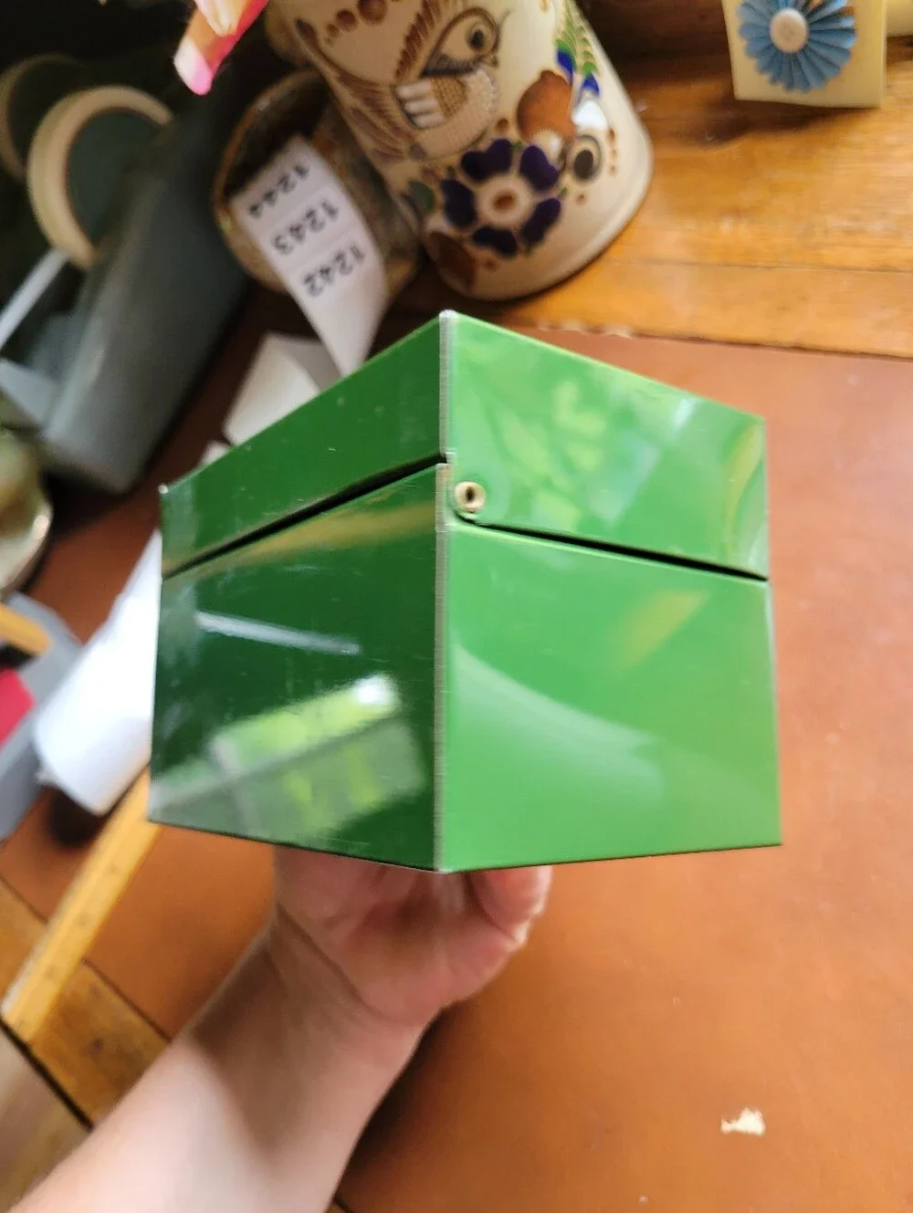 Vintage Mid-Century Green Metal Index Card / Recipe Box